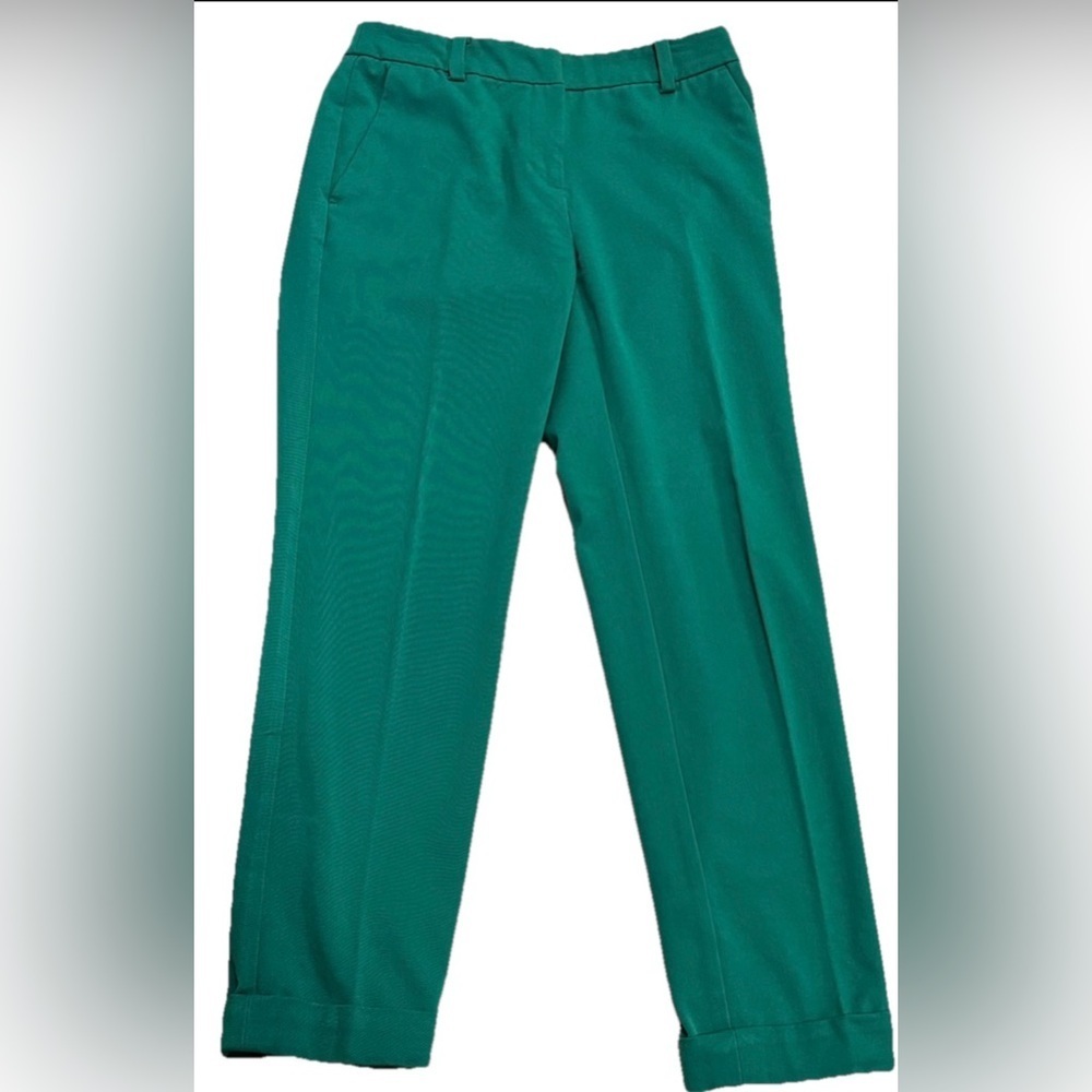 LOFT Teal Emerald Green Cuffed Trouser Pants Straight Leg Mid Rise 2